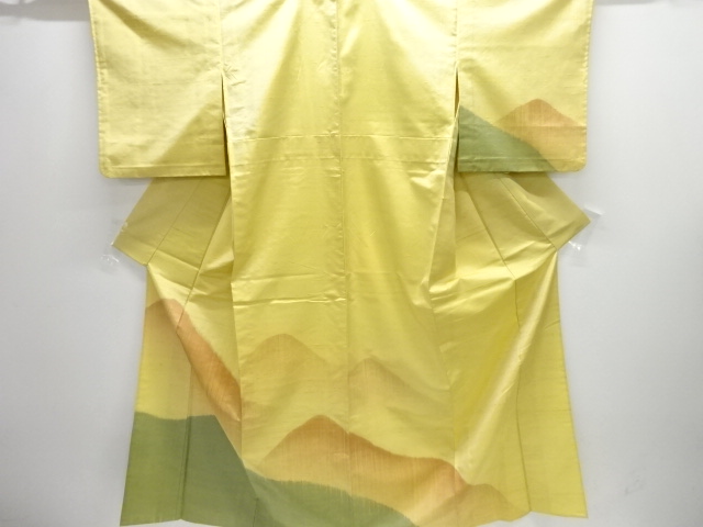 JAPANESE KIMONO / HITOE HOMONGI / SILK / HAND WOVEN / FUSHI TSUMUGI / DISTANT MOUNTAINS